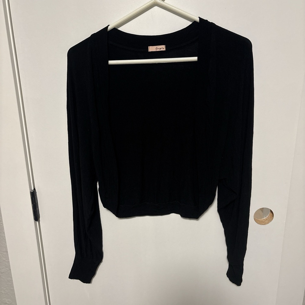 Frenzy Black Cropped Open Cardigan Size Large Minimalist Layering